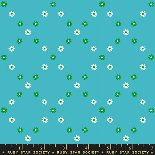 Diamond Flowers Turquoise from the Best Day Ever quilting fabric collection designed by Melody Miller for Ruby Star Society. 100% cotton quilting fabric, ideal for quilting, patchwork and dressmaking RS0107-16