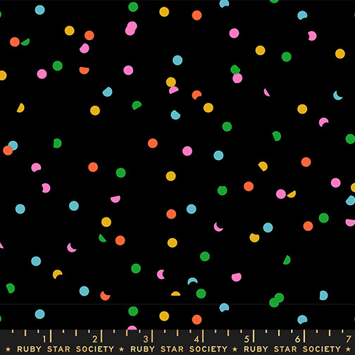 Hole Punch Dot Multi on Black from the Sidekicks fabric collection, designed by Kimberly Kight for Ruby Star Society. OEKO-TEX certified 100% quilting cotton, ideal for quilting, patchwork, dressmaking and crafts: RS5220-49