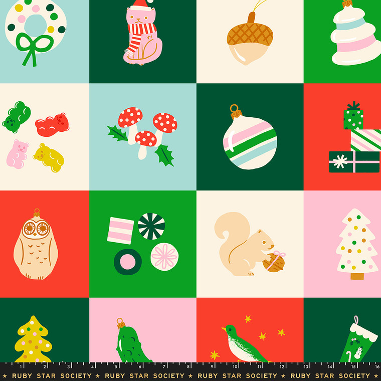Merry Happy Lollipop Panel from the Merry Happy Christmas quilting fabric collection designed by Kimberly Kight for Ruby Star Society. 100% cotton quilting fabric, ideal for quilting, patchwork and dressmaking RS3105-11