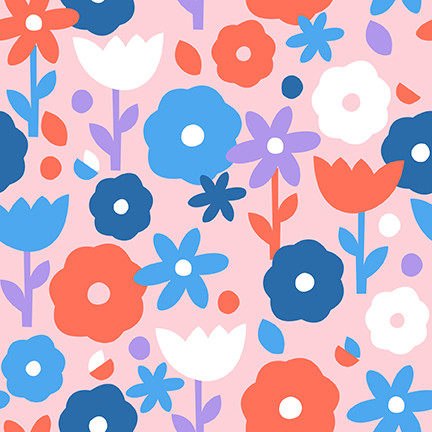 Flowers Pink Bright from the Over the Rainbow quilting fabric collection designed by Ampersand Design Studio for Paintbrush Studio Fabrics (PBS Fabrics). 100% cotton quilting fabric, ideal for quilting, patchwork and dressmaking 120-19432