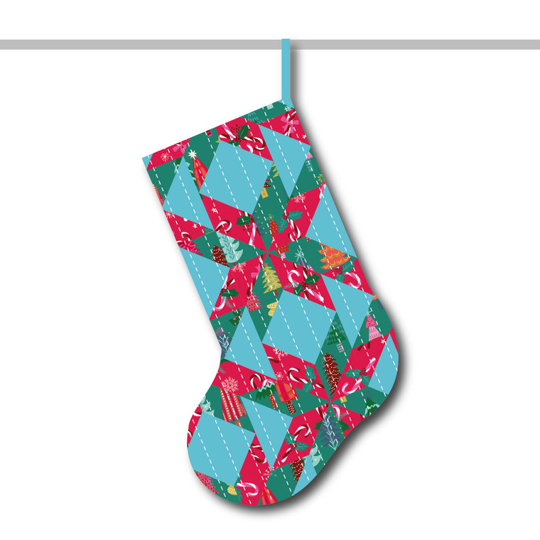 Front of the Candy Cane Christmas Seeing Stars Christmas Stocking Kit by The Fabric Fox