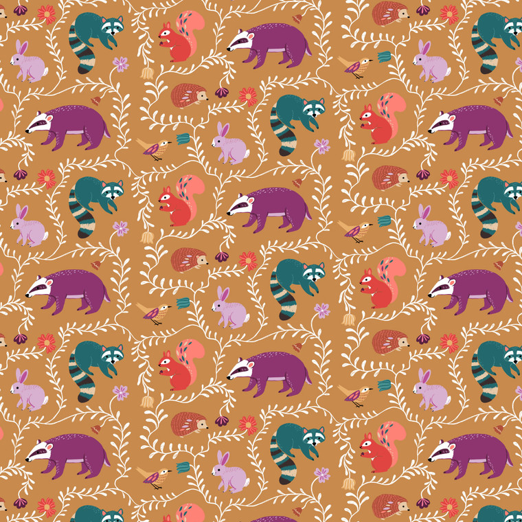 Cute Critters from the Wild Folk fabric collection designed by Bethan Janine for Dashwood Studio. 100% OEKO-TEX Certified Standard Quilting and Patchwork Cotton Fabric WFLK2540