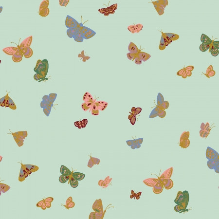 Butterfly House Mint from the English Rose quilting fabric collection designed by Anna Bond for Rifle Paper Co. 100% cotton quilting fabric, ideal for quilting, patchwork and dressmaking 
