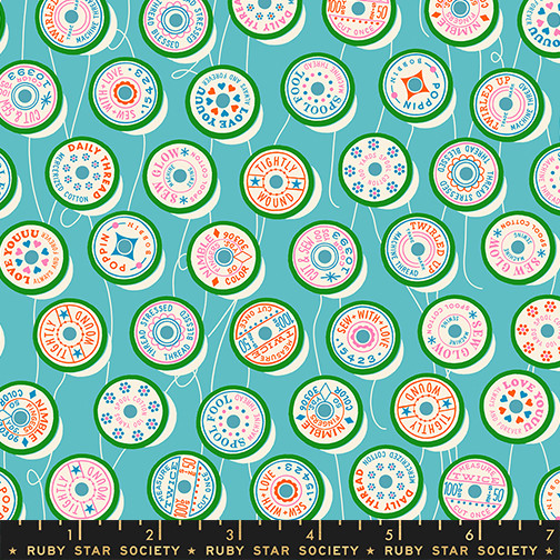 Spools Turquoise from the Trinketry quilting fabric collection designed by Melody Miller for Ruby Star Society. 100% cotton quilting fabric, ideal for quilting, patchwork and dressmaking RS0111-18