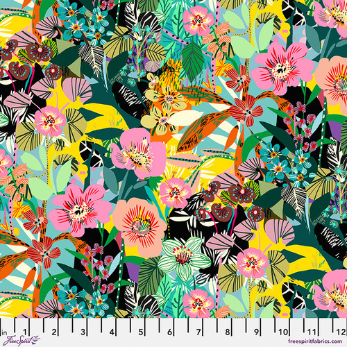Flower Garden Jungle from the Vibrant Botanica quilting fabric collection designed by Kitty McCall for FreeSpirit Fabrics. 100% cotton quilting fabric, ideal for quilting, patchwork and dressmaking PWKC003.JUNGLE
