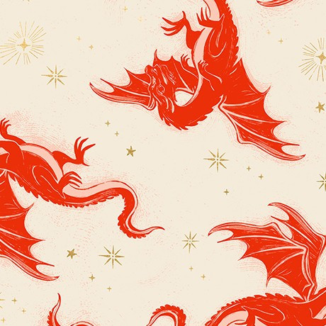 Etched Dragons Poinsettia from the Fire Glow quilting fabric collection designed by Sarah Watts for Ruby Star Society. 100% cotton quilting fabric, ideal for quilting, patchwork and dressmaking RS2131-11M