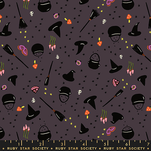 Witchy Woman Eggplant from the Freaky Familiars quilting fabric collection by Ruby Star Society. 100% cotton quilting fabric, ideal for quilting, patchwork and dressmaking RS5195-16