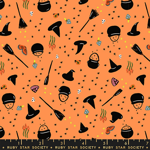 Witchy Woman Pumpkin from the Freaky Familiars quilting fabric collection by Ruby Star Society. 100% cotton quilting fabric, ideal for quilting, patchwork and dressmaking RS5195-12