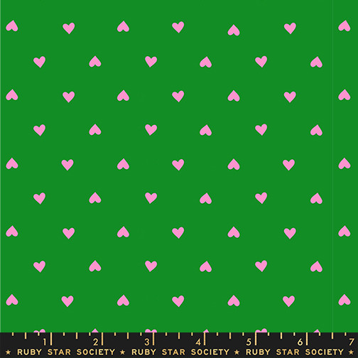 Hearts Deep Verdant from the Trinketry quilting fabric collection designed by Melody Miller for Ruby Star Society. 100% cotton quilting fabric, ideal for quilting, patchwork and dressmaking RS0091-34