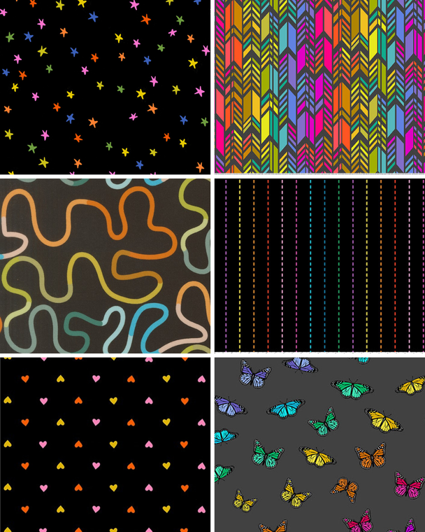 Mixed Black Fat Quarter Bundle - 6 Fabrics