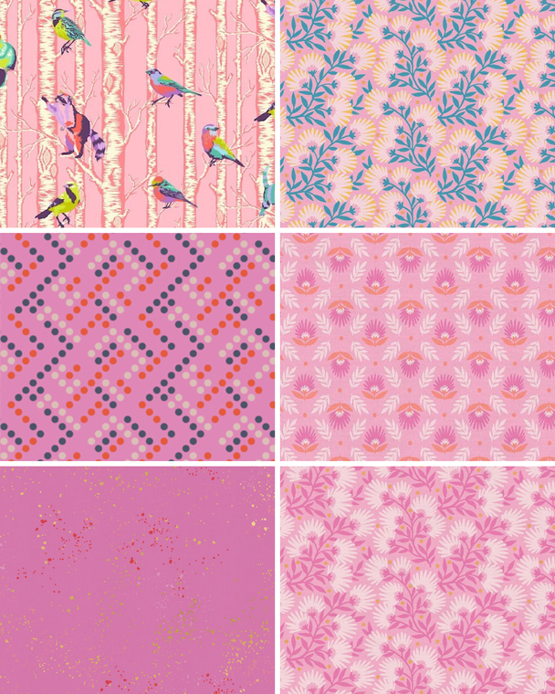 Mixed Pink Fat Quarter Bundle - 6 Fabrics