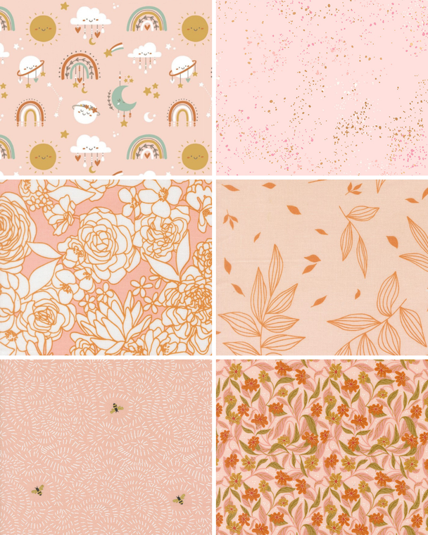 Mixed Pale Pink Fat Quarter Bundle - 6 Fabrics