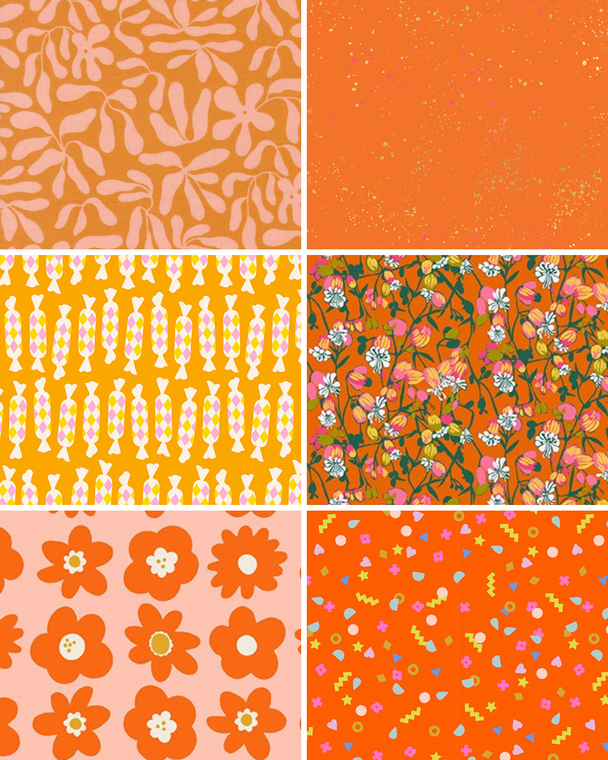 Mixed Orange Fat Quarter Bundle - 6 Fabrics
