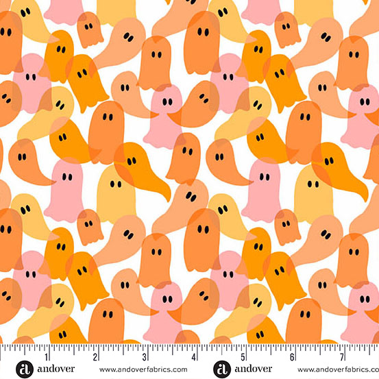 Ghost Party Orange from the Ghostly Garden Halloween quilting fabric collection designed by KP Creates for Andover Fabrics. 100% cotton quilting fabric, ideal for quilting, patchwork and dressmaking A-10202-O