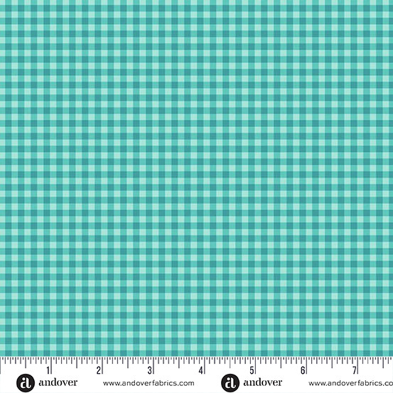 Bitty Gingham Aqua from the Ghostly Garden Halloween quilting fabric collection designed by KP Creates for Andover Fabrics. 100% cotton quilting fabric, ideal for quilting, patchwork and dressmaking A-10199-T