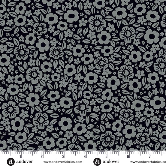 Floral Fright Black from the Ghostly Garden Halloween quilting fabric collection designed by KP Creates for Andover Fabrics. 100% cotton quilting fabric, ideal for quilting, patchwork and dressmaking A-10197-K