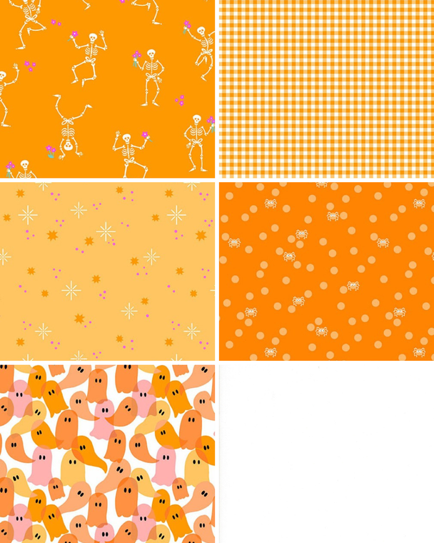 Ghostly Garden Orange fat quarter bundle by Andover Fabrics. 100% cotton quilting fabric, ideal for quilting, patchwork and dressmaking
