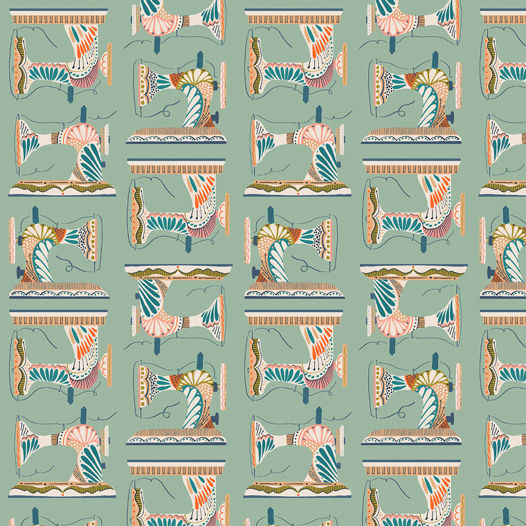 Sewing Machines Sage from the Country Sewing Club quilting fabric collection designed by Lena Morris for Thread and Ink Design. 100% cotton quilting fabric, ideal for quilting, patchwork and dressmaking CSEW1036