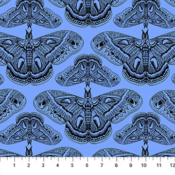 Moths Blue from the Indelible Ink quilting fabric collection designed by Anna Maria Textiles for Northcott. 100% cotton quilting fabric, ideal for quilting, patchwork and dressmaking AMT1008-45C