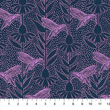 Hummingbirds Navy from the Indelible Ink quilting fabric collection designed by Anna Maria Textiles for Northcott. 100% cotton quilting fabric, ideal for quilting, patchwork and dressmaking AMT1007-49C