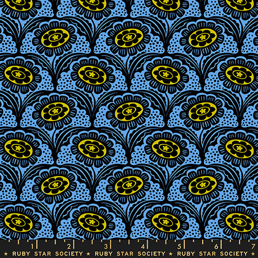 Scallop Flower Lindley Blue from the Ink Shop quilting fabric collection designed by Sarah Watts for Ruby Star Society. 100% cotton quilting fabric, ideal for quilting, patchwork and dressmaking RS2140-16