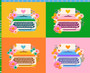 Typewriter Multi Panel from the Best Day Ever quilting fabric collection designed by Melody Miller for Ruby Star Society. 100% cotton quilting fabric, ideal for quilting, patchwork and dressmaking RS0102-11