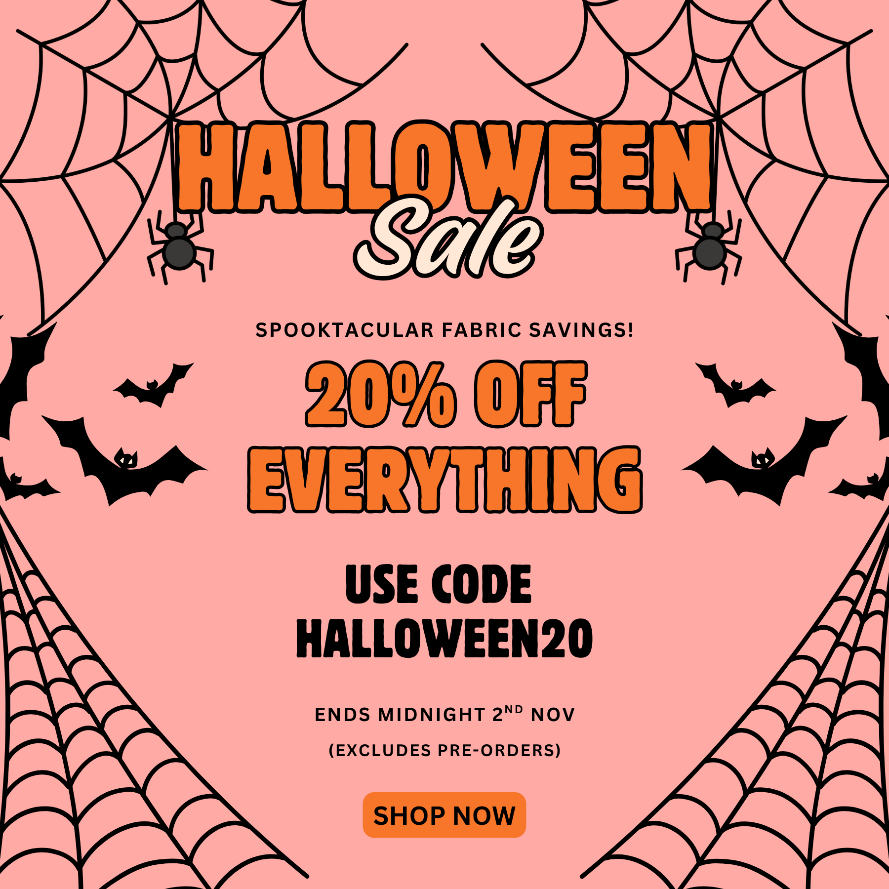 Halloween fabric sale 2025 at The Fabric Fox. 20% off everything with code HALLOWEEN20. Browse our online fabric shop for modern patchwork and quilting fabric with fast and free UK delivery