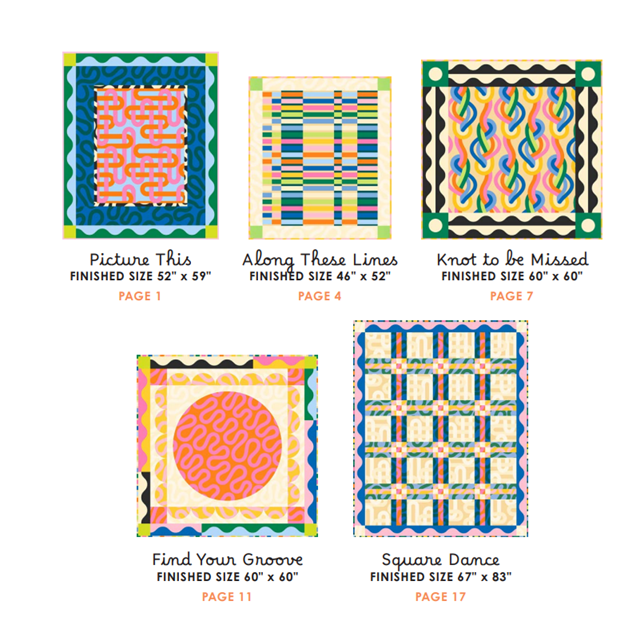 Five free quilt patterns for the Groove quilting fabric collection designed by Emily Van Hoff for Moda Fabrics