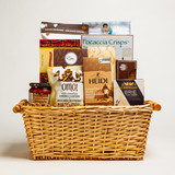 Indulge in the Gourmet Delight XL, our top selling gift basket. It is generously sized and brimming with traditional favorites. Savour creamy Brie cheese, delicious vegetable antipasto, crisp crackers, delectable cookies, and a delightful mix of sweets. Perfect for sharing with friends, family, or clients, this gift basket is an ideal choice for any occasion. Its elegant presentation ensures it makes a lasting impression. Order today, this basket sells out each year! 
