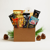 The perfect gift when "just a little something" is needed, this holiday gift box comes with a remarkable selection of small snacks & treats...so much so, that you may just want to add another to your order for yourself!  Contact our office by phone if you need a custom version of this design or a large number. These boxes are perfect for holding a gift card, too!
