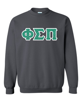 Charcoal Grey sweatshirt with Jade Glitter on White Twill.