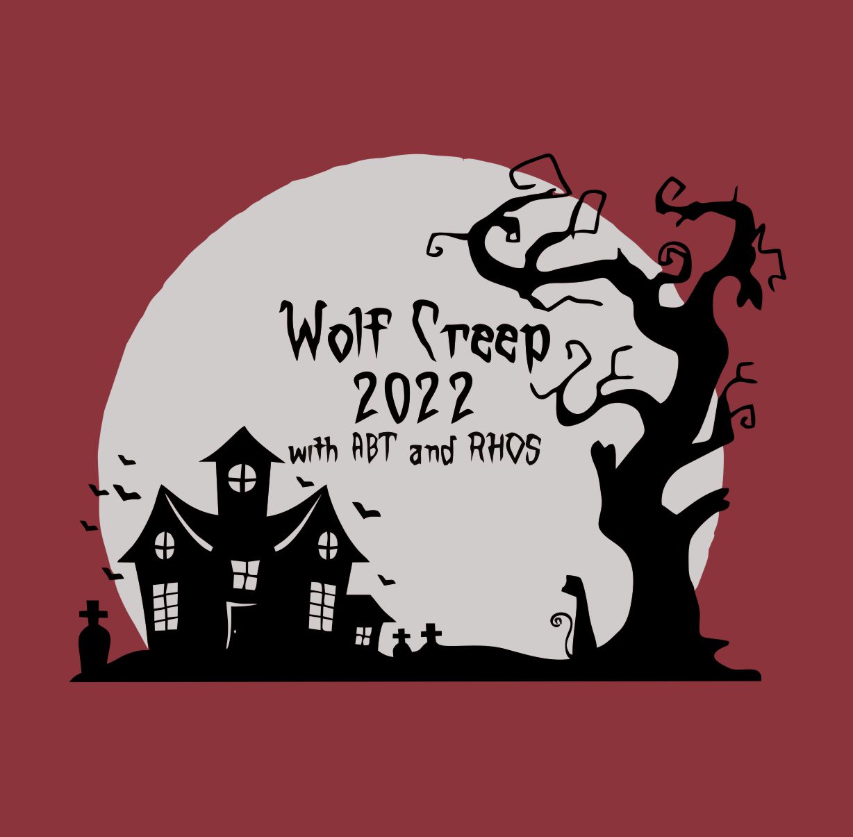 wolf creep 2 color screen print on a red t-shirt