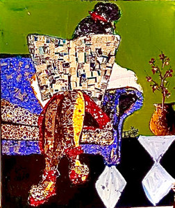 African pieces  from all over scattered to make the painting complete