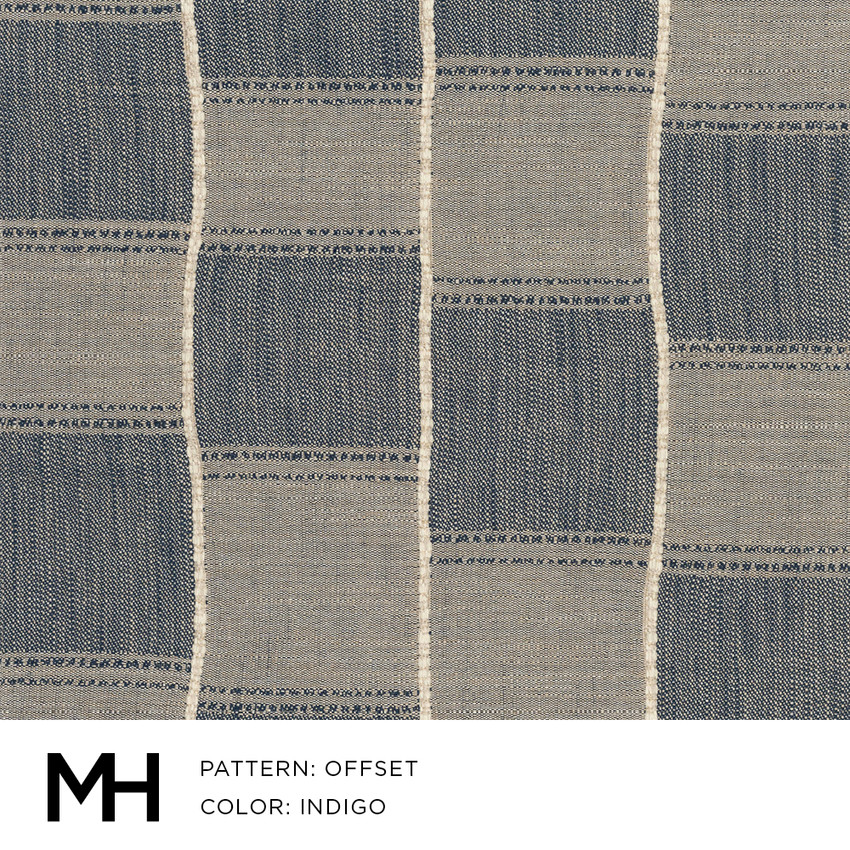 Moss Home Offset Indigo Fabric by the Yard