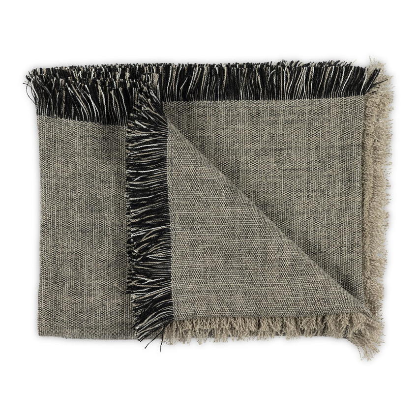 Moss Home Heavy Linen Frayed Throw, accent throw blanket, decorative throw, black throw | Made in the USA