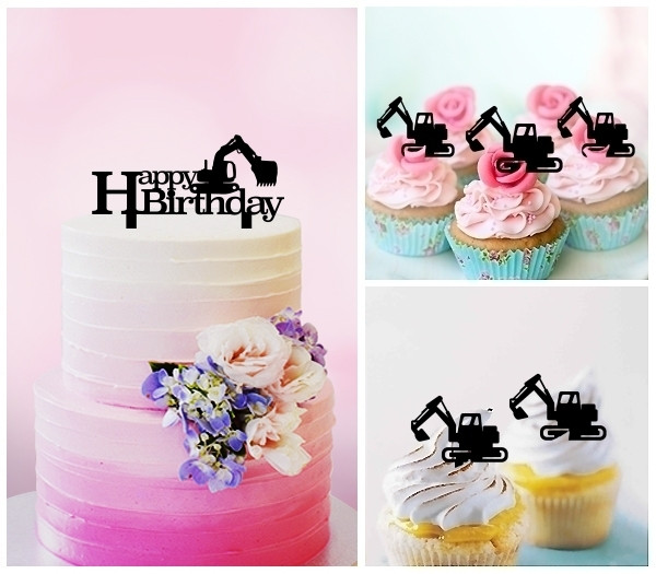 Backhoe Topper TC0253 Backhoe Happy Birthday Party Wedding Birthday Acrylic Cake ...