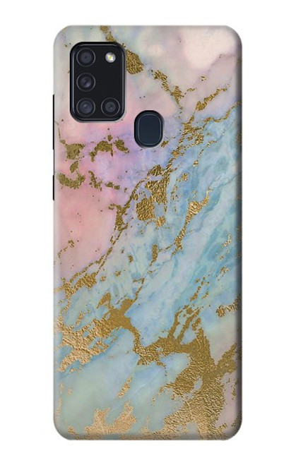 S3717 Rose Gold Blue Pastel Marble Graphic Printed Case For Samsung Galaxy A21s