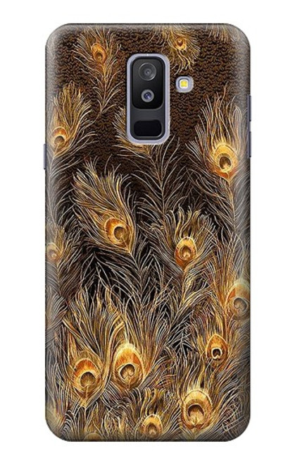 S3691 Gold Peacock Feather Case For Samsung Galaxy A6+ (2018), J8 Plus 2018, A6 Plus 2018