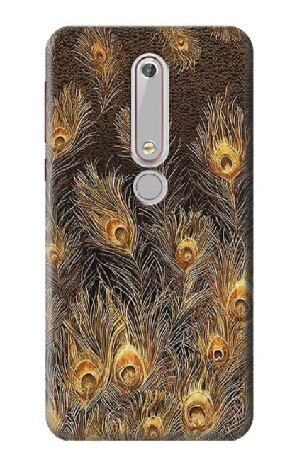 S3691 Gold Peacock Feather Case For Nokia 6.1, Nokia 6 2018