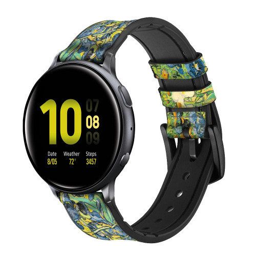 CA0019 Van Gogh Irises Leather & Silicone Smart Watch Band Strap For Samsung Galaxy Watch, Gear, Active