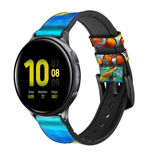 CA0373 Sea Seabed Fish Corals Underwater Ocean Leather & Silicone Smart Watch Band Strap For Samsung Galaxy Watch, Gear, Active