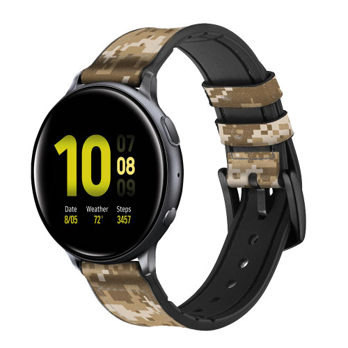 CA0654 Army Desert Tan Coyote Camo Camouflage Leather & Silicone Smart Watch Band Strap For Samsung Galaxy Watch, Gear, Active