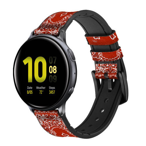 CA0669 Bandana Red Pattern Leather & Silicone Smart Watch Band Strap For Samsung Galaxy Watch, Gear, Active