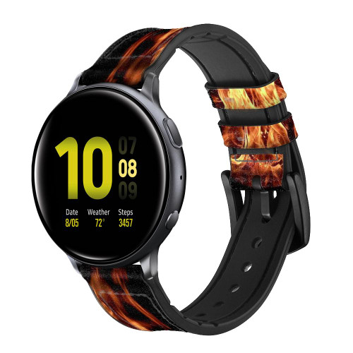 CA0685 Fire Frame Leather & Silicone Smart Watch Band Strap For Samsung Galaxy Watch, Gear, Active