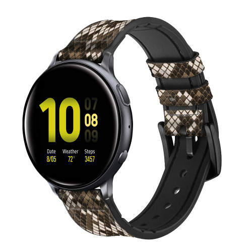 CA0692 Seamless Snake Skin Pattern Graphic Leather & Silicone Smart Watch Band Strap For Samsung Galaxy Watch, Gear, Active