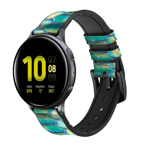 CA0715 Green Snake Scale Graphic Print Leather & Silicone Smart Watch Band Strap For Samsung Galaxy Watch, Gear, Active