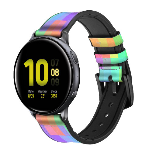 CA0810 Mosaic Censored Leather & Silicone Smart Watch Band Strap For Samsung Galaxy Watch, Gear, Active