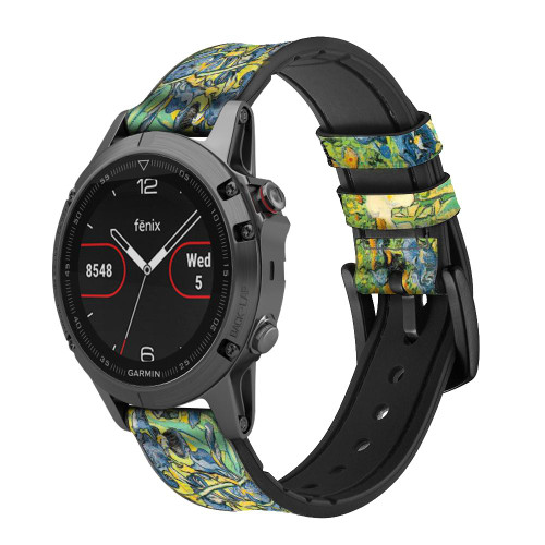 CA0019 Van Gogh Irises Leather & Silicone Smart Watch Band Strap For Garmin Smartwatch