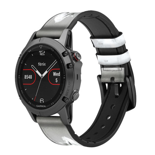 CA0129 White Horse Leather & Silicone Smart Watch Band Strap For Garmin Smartwatch
