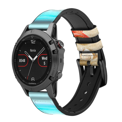 CA0616 Sea Shells Starfish Beach Leather & Silicone Smart Watch Band Strap For Garmin Smartwatch